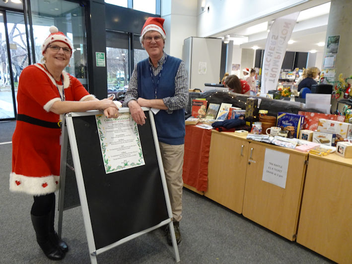 Alison Woods and Andrew Roberts at the Clay Farm Centre Christmas Fair. Photo: Wendy Roberts, 9 December 2023.