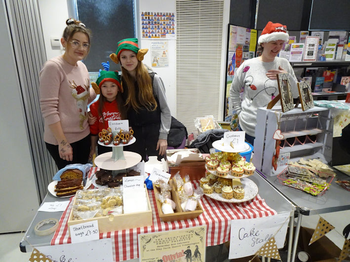 Cake and craft stalls, Clay Farm Centre Christmas Fair. Photo: Andrew Roberts, 9 December 2023.