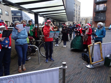 Clay Farm Centre Christmas event: Christ Church carol singers. Photo: Andrew Roberts, 18 December 2021.