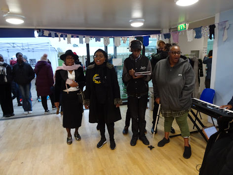 Gospel choir at the Trumpington Pavilion Christmas Fair. Photo: Andrew Roberts, 4 December 2022.